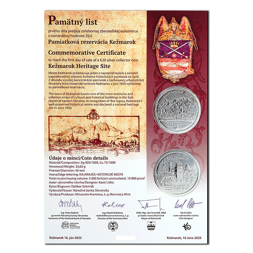 Pamätný list 20 EURO/2025 - Kežmarok, pamiatková rezervácia