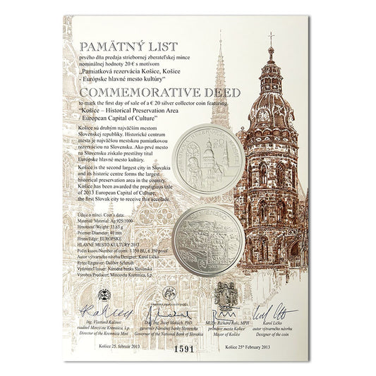Pamätný list 20 EURO/2013 - Košice, pamiatková rezervácia