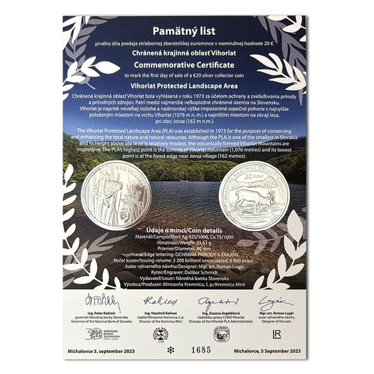 Pamätný list 20 EURO/2023 - Vihorlat, chránená krajinná oblasť