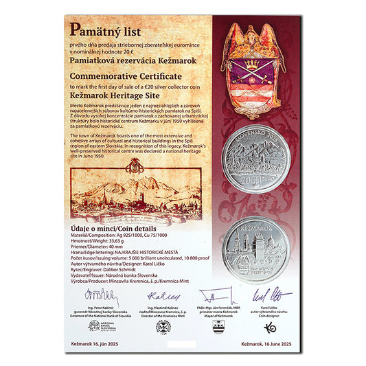 Pamätný list 20 EURO/2025 - Kežmarok, pamiatková rezervácia